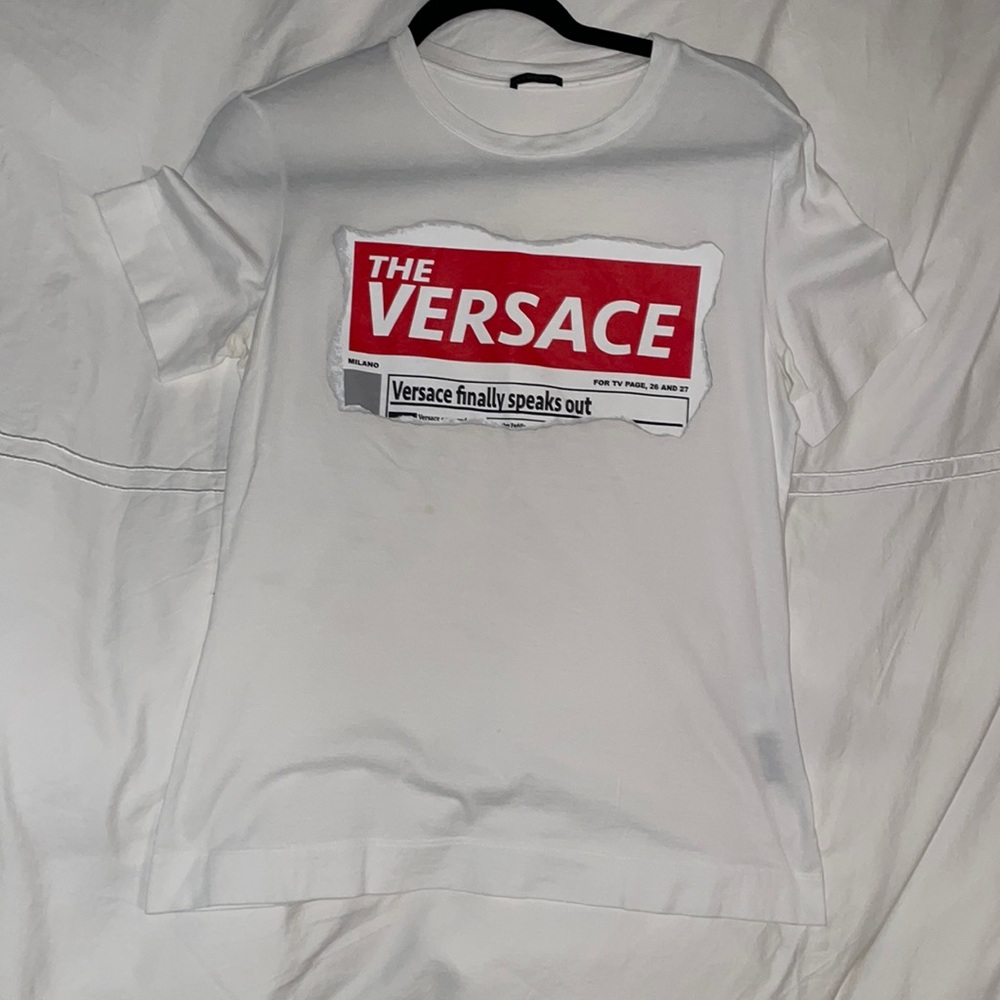 AUTHENTIC VERSACE NEWSPAPER PRINT WHITE TSHIRT